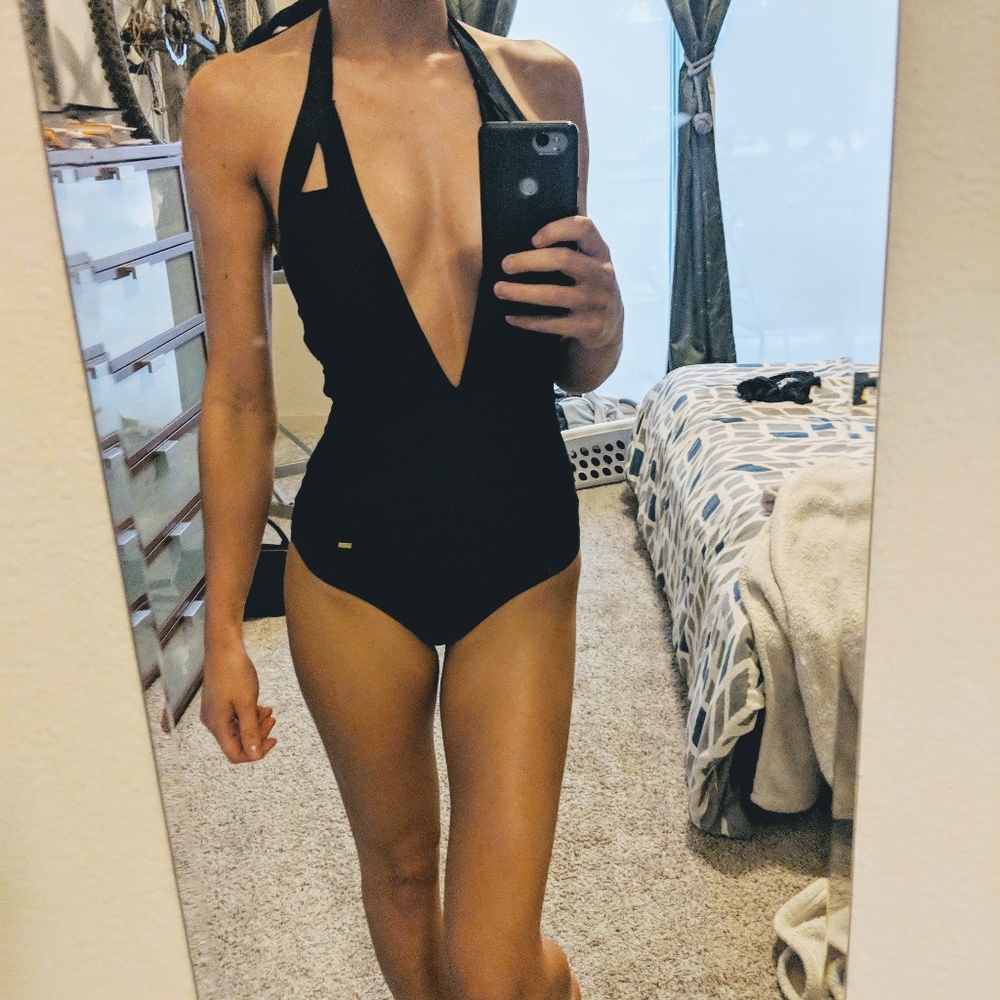 NWOT Ted Baker Black One Piece Plunge Bathing Suit